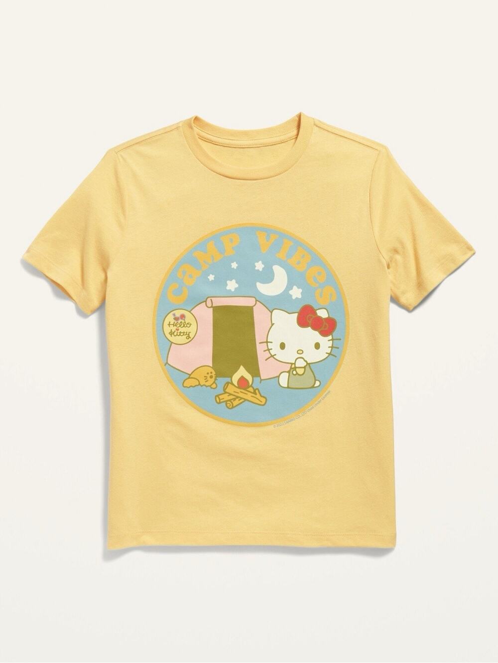 Hello Kitty Yellow Camp Vibes Stars Moon Short Sleeve T Shirt Top Size M 8